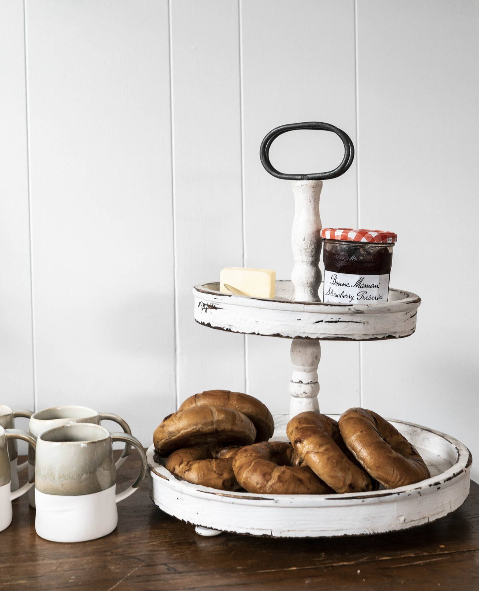 Hello Honey® 18.5" Distressed Cream Wood 2-Tier Tray